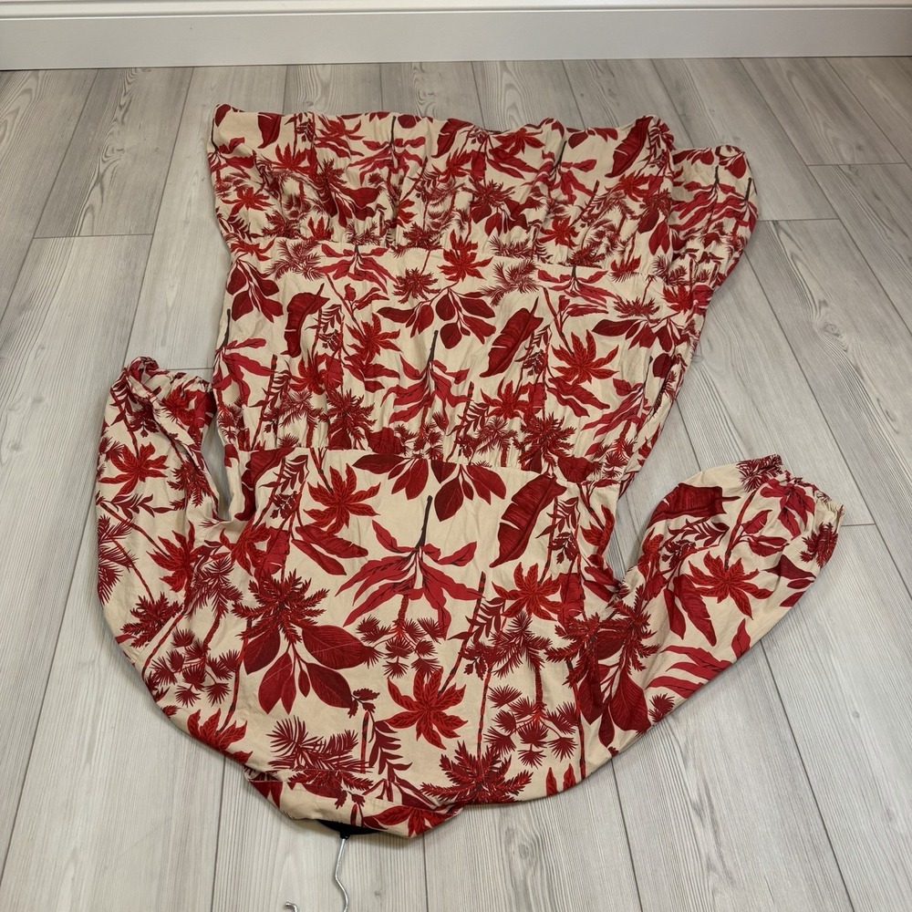 Anthropologie Maeve Bettina Dress Women Large Red Cream Tiered Shirt Dress Boho - Picture 11 of 14
